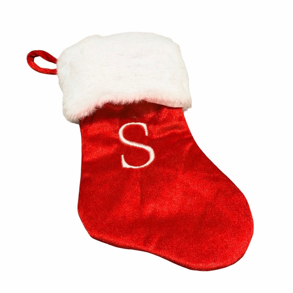 NWOT | Red | Velvet & White Faux Fur Trim | Mini | Monogram | Holiday Stocking